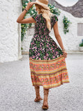 Bohemian Style Women's Flower Print V-Neck Dress