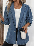 Women's Casual Lapel One Button Blue Denim Coat