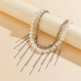 2pcs/Set Imitation Pearl Tasseled Link Chain Necklaces