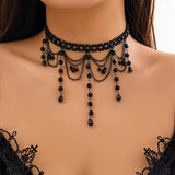 Halloween Gothic Style Black Crystal Tassel Choker for Lady