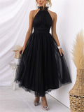 Wedding Elegant Backless Stand Collar Flowy Dress for Lady