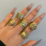 Ethnic Style Hand-Carved Flower 5Pcs/Set Women's Opening Ring