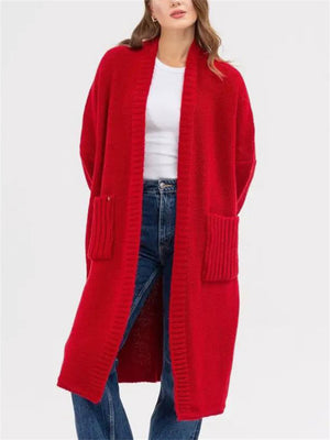 Ladies Oversized Mid-length Knit Sweater with Pockets