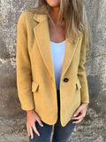 Women's Autumn Keep Warm Solid Color Lapel Woollen Coat