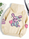 Cute Pink Heart Rabbit Printed Harajuku Hoodies for Women