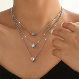 Female 3pcs/Set Star Heart Rhinestone Pendant Necklaces