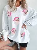 Women's Pink Hat Santa Sequin Embroidery Christmas Sweatshirt