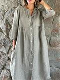 Women's Super Soft Cotton Linen Extra Loose Button Dress