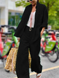Female Cozy Solid Color Long Sleeve Shirt Loose Trouser Outfit