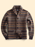 Male Retro Turn-down Collar Button Up Jacquard Sweater