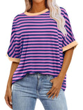 Pullover Round Neck Striped Colorblocked Women's T-shirt