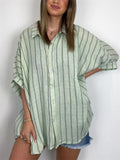 Vintage Vertical Stripe Batwing Sleeve Plus Size Ladies Blouses