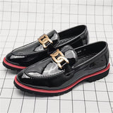 Men's Fashion Black Patent Leather Thick-Soled Dress Shoes