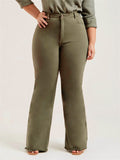 Women's Bouncy Slim Fit Olive Green Raw Edge Flared Jeans