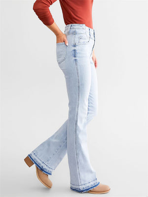 Retro High-Rise Slim Fit Light Blue Micro-Flared Jeans for Women