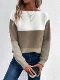 Female Color Contrast Patchwork Round Neck Pullover Sweater