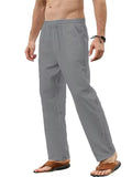 Men's Cotton Linen Elastic Waist Casual Straight-Leg Pants