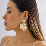 Female Zinc Alloy Seashell Lotus Leaf Stud Earrings