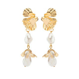 Baroque Style Irregular Pearl Ginkgo Leaf Earrings for Lady