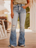 Casual Retro Ripped Flared Jeans for Women