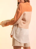 Stylish Color Block Holiday Lapel Button Up Blouses for Women