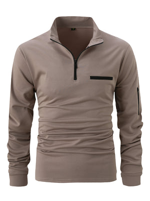 Men's Half Zip Stand Collar Long Sleeve Autumn Polo Shirt