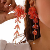 Transparent Acrylic Flower Petals Tassel Drop Earrings for Lady