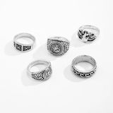 Men's 5pcs/Set Horse Flame Totem Antique Silver Rings