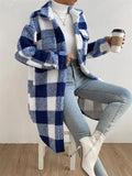 Women's Chic Plaid Print Warm Plush Long Coat