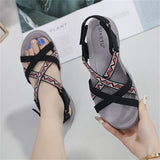 Ethnic Style Cross Strap Velcro Cozy Walking Sandals for Women