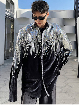 Men's Cool Street Style  Long Sleeve Sequins Shirts