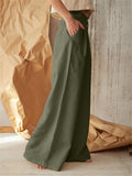 Elegant High-Rise Cotton Loose Wide Leg Pants for Women