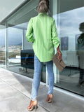 Women's Graceful Stripe Long Sleeve Lapel Shirt for Holiday