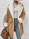 Autumn Khaki Plush Lapel Woolen Coat for Women