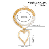 Female 2pcs/Set Imitation Pearl Exaggerated Love Heart Nekclace