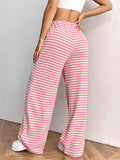 Women's Comfort Elastic Waist Striped Casual Straight Leg Pants