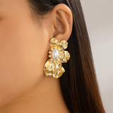 French Style Half Pearl Flower Earrings for Lady