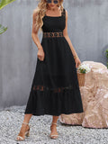 Women's Hollow Lace Patchwork Square Neck Elegant Dress