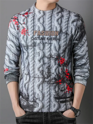 Male Plum Blossom Print Autumn Winter Sweater