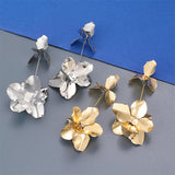 Luxury Gold & Silver Flower Pendant Statement Earrings for Lady