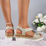 Women's Retro Snake Print Metal Ring Roman Wedge Sandals