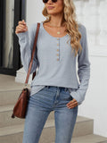 Female Stylish Round Neck Striped Button T-Shirt