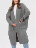 Ladies Oversized Mid-length Knit Sweater with Pockets