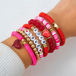 Female 7pcs/Set Trendy Love Heart Beaded Bracelets