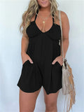 Beach Holiday Sleeveless Loose Strappy Rompers for Women