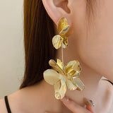 Luxury Gold & Silver Flower Pendant Statement Earrings for Lady