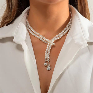 Elegant Imitation White Pearl Wedding Pendant Necklace for Lady