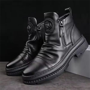 Men's Vintage Black PU Leather Motorcycle Boots with Side Zipper