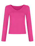 V Neck Slim Fit Stretchy Simple Base Shirt for Women