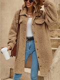 Women's Cute Fluffy Lapel Button Mid-Length Coat